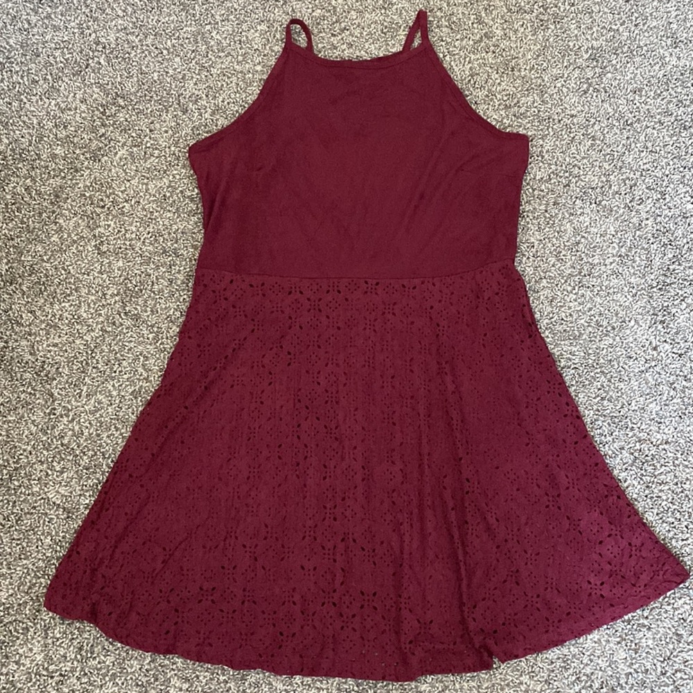 Pink Republic Faux Suede Maroon Eyelet Dress NWT